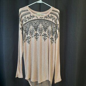 Women's Vocal Blouse Size Small Pink w/ Black Rhinestone Woven Stretch Made USA